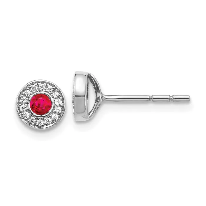 Goldia Earrings Solid 14k White Gold Simulated CZ and Ruby Halo Post Earrings Goldia Earrings Solid 14k White Gold Simulated CZ and Ruby Halo Post Earrings