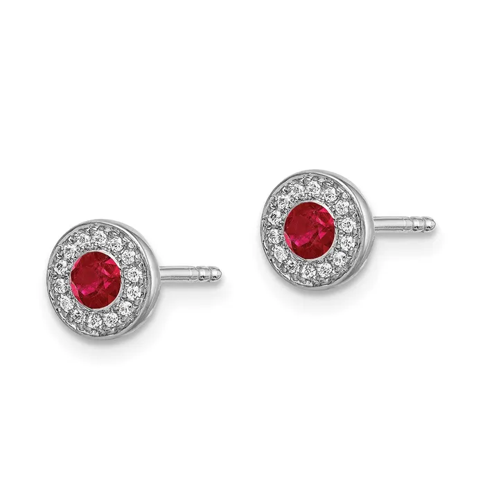 Goldia Earrings Solid 14k White Gold Simulated CZ and Ruby Halo Post Earrings Goldia Earrings Solid 14k White Gold Simulated CZ and Ruby Halo Post Earrings