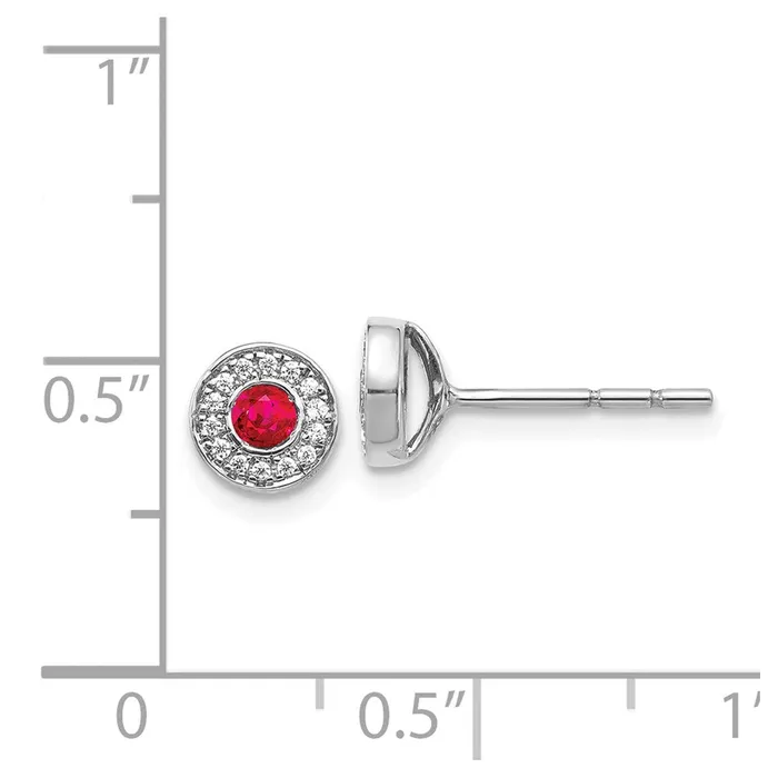Goldia Earrings Solid 14k White Gold Simulated CZ and Ruby Halo Post Earrings Goldia Earrings Solid 14k White Gold Simulated CZ and Ruby Halo Post Earrings
