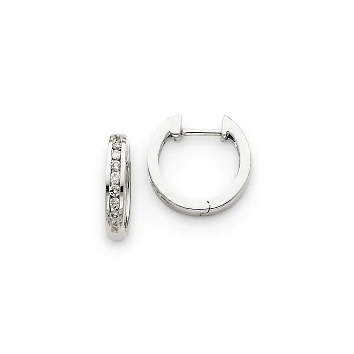 Goldia Earrings Solid 14k White Gold Simulated CZ Hinged Hoop Earrings Goldia Earrings Solid 14k White Gold Simulated CZ Hinged Hoop Earrings