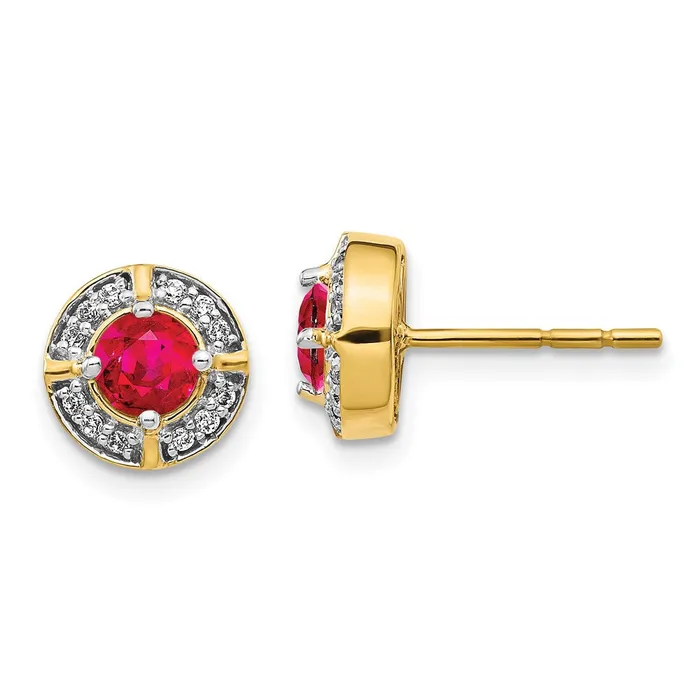 Goldia Earrings Solid 14k Yellow Gold Simulated CZ and Ruby Fancy Halo Earrings Goldia Earrings Solid 14k Yellow Gold Simulated CZ and Ruby Fancy Halo Earrings