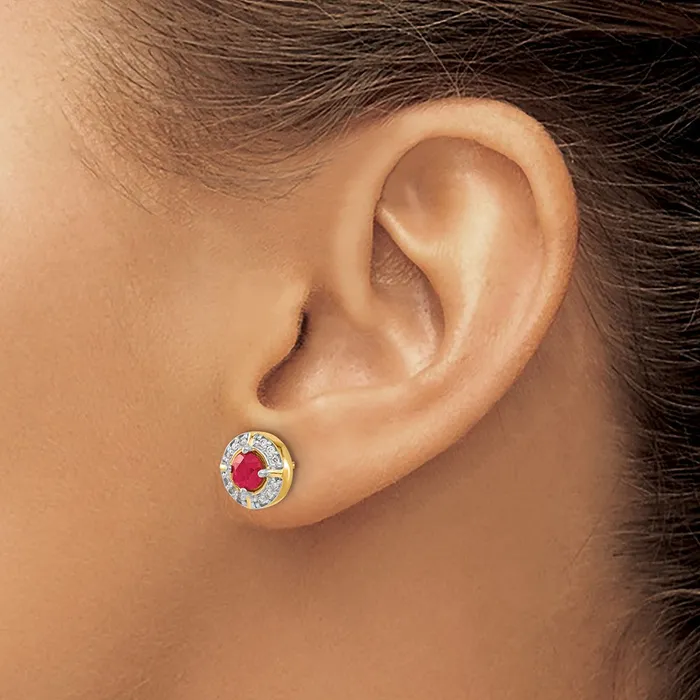 Goldia Earrings Solid 14k Yellow Gold Simulated CZ and Ruby Fancy Halo Earrings Goldia Earrings Solid 14k Yellow Gold Simulated CZ and Ruby Fancy Halo Earrings