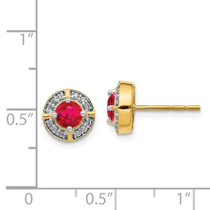 Goldia Earrings Solid 14k Yellow Gold Simulated CZ and Ruby Fancy Halo Earrings Goldia Earrings Solid 14k Yellow Gold Simulated CZ and Ruby Fancy Halo Earrings