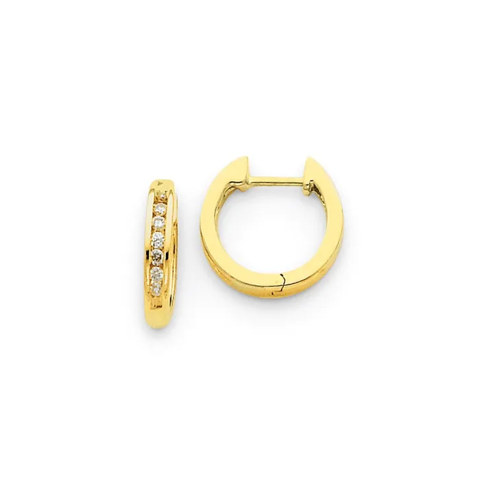 Goldia Earrings Solid 14k Yellow Gold Simulated CZ Hinged Hoop Earrings