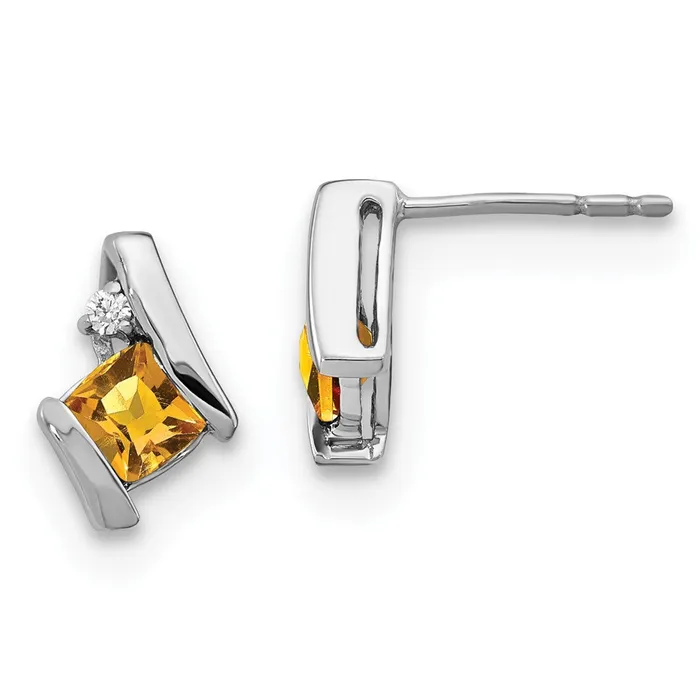 Goldia Earrings Sterling Silver Antique Cushion Citrine and Real Diamond Earrings Goldia Earrings Sterling Silver Antique Cushion Citrine and Real Diamond Earrings