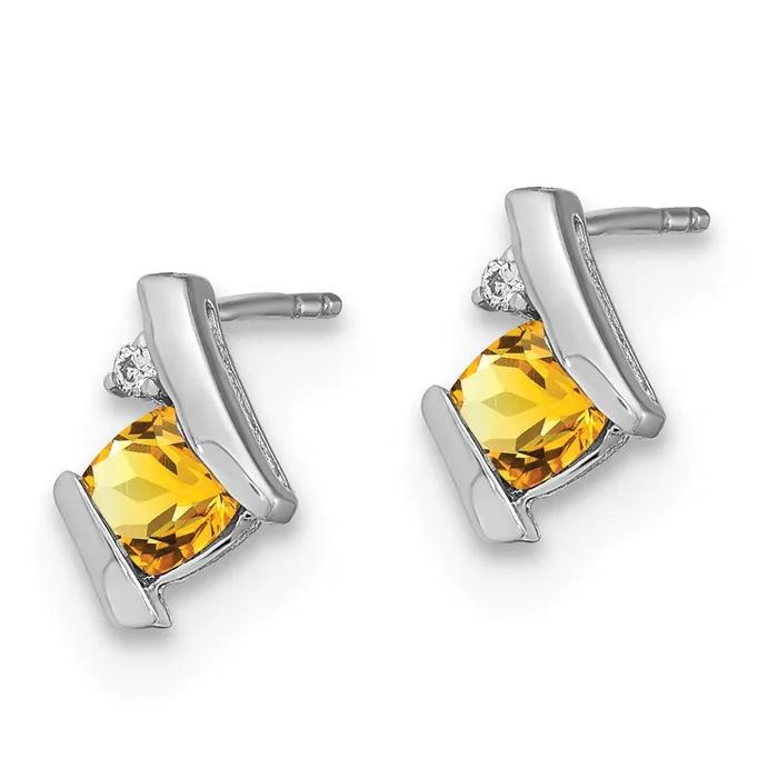 Goldia Earrings Sterling Silver Antique Cushion Citrine and Real Diamond Earrings