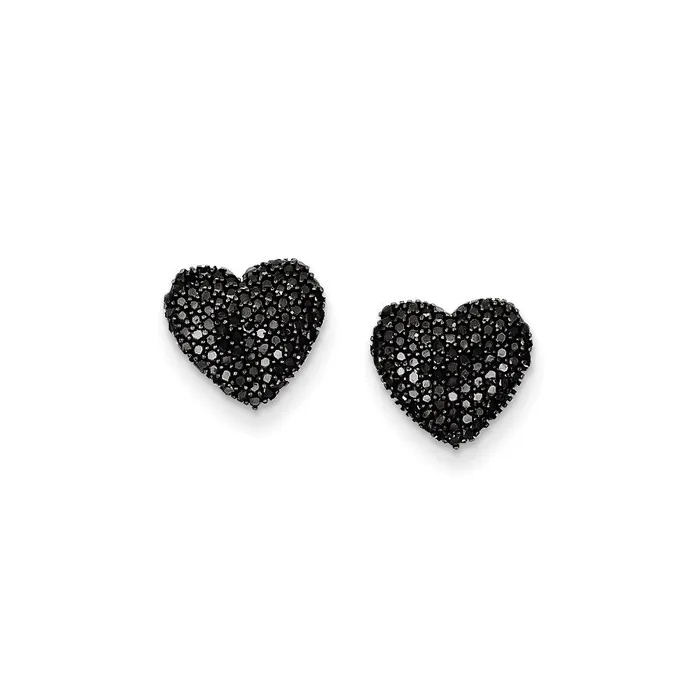 Goldia Earrings Sterling Silver Black Diamond Heart Post Earrings
