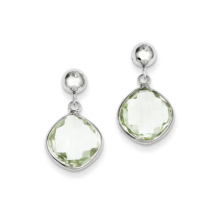 Goldia Earrings Sterling Silver Green Quartz Dangle Post Earrings