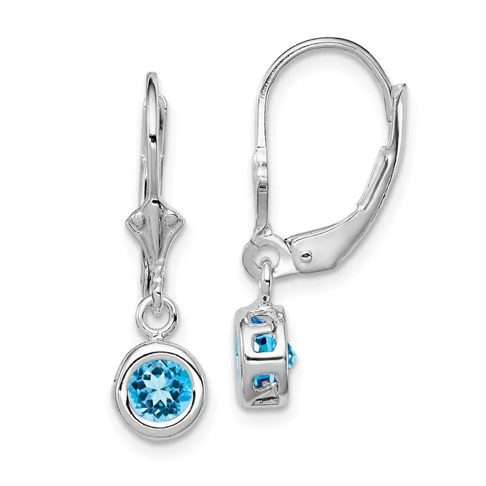 Goldia Earrings Sterling Silver Rhodium Plated 5mm Round Blue Topaz Leverback Earrings