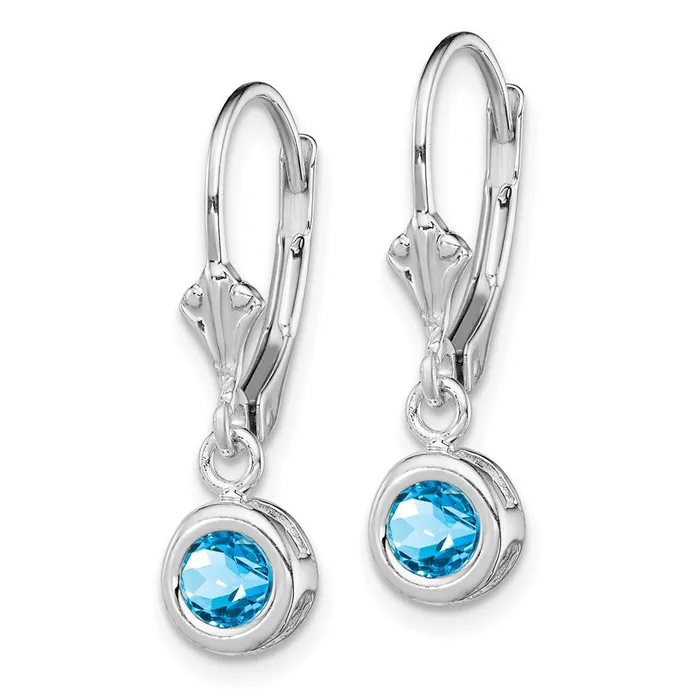 Goldia Earrings Sterling Silver Rhodium Plated 5mm Round Blue Topaz Leverback Earrings