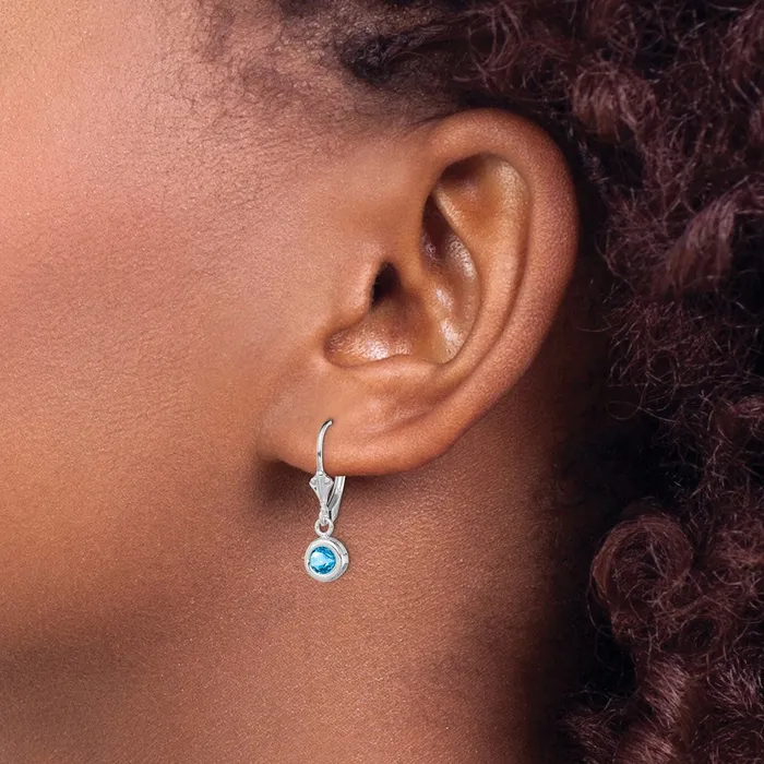 Goldia Earrings Sterling Silver Rhodium Plated 5mm Round Blue Topaz Leverback Earrings