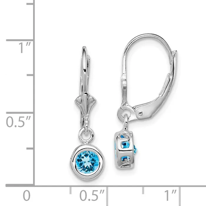 Goldia Earrings Sterling Silver Rhodium Plated 5mm Round Blue Topaz Leverback Earrings