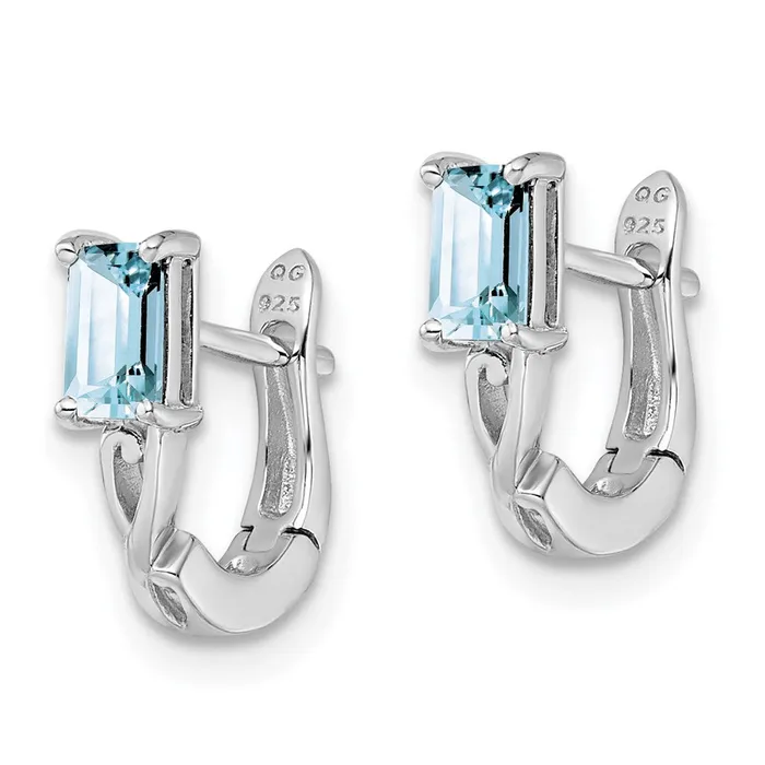 Goldia Earrings Sterling Silver Rhodium Plated Aquamarine Hinged Hoop Earrings