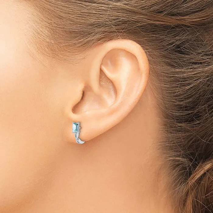 Goldia Earrings Sterling Silver Rhodium Plated Aquamarine Hinged Hoop Earrings