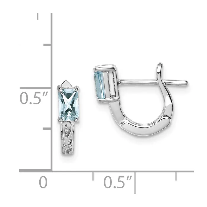 Goldia Earrings Sterling Silver Rhodium Plated Aquamarine Hinged Hoop Earrings