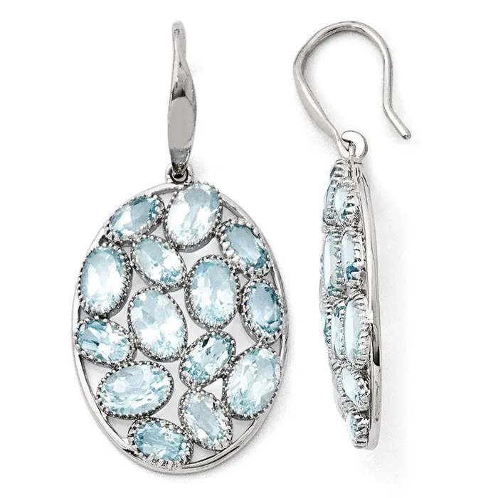 Goldia Earrings Sterling Silver Rhodium Plated Oval Blue Topaz Earrings
