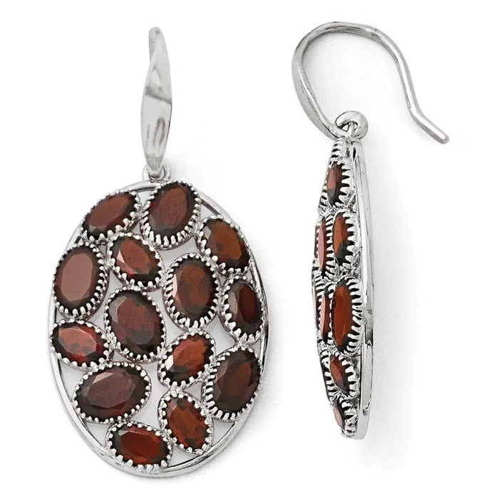 Goldia Earrings Sterling Silver Rhodium Plated Oval Garnet Earrings