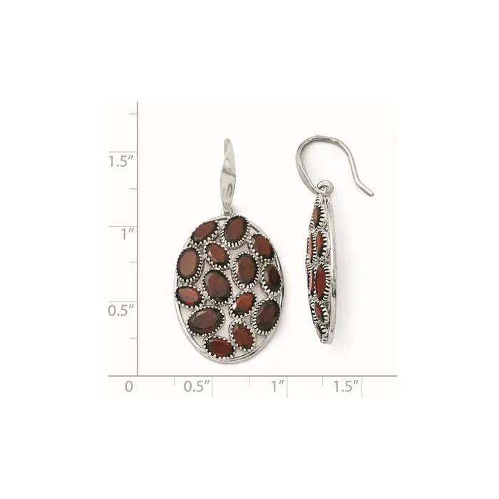 Goldia Earrings Sterling Silver Rhodium Plated Oval Garnet Earrings