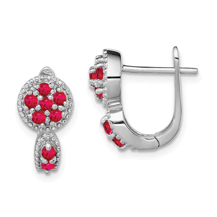 Goldia Earrings Sterling Silver Rhodiumplated Ruby Circle Hinged Earrings
