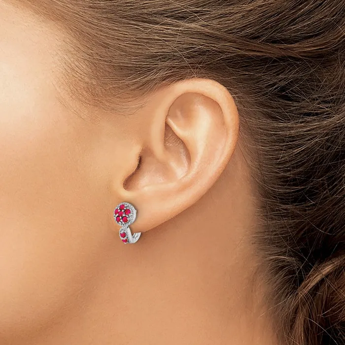 Goldia Earrings Sterling Silver Rhodiumplated Ruby Circle Hinged Earrings
