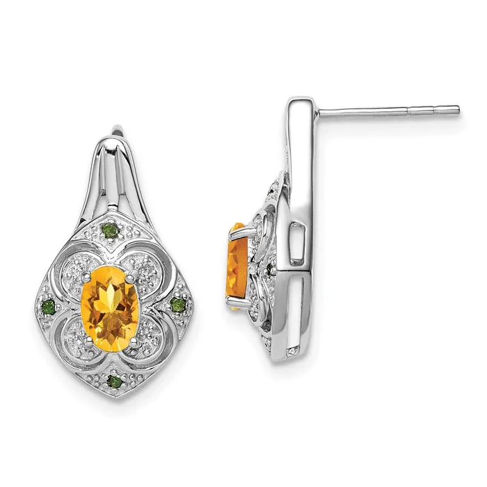 Goldia Earrings Sterling Silver Rhodium Wht u0026 Green Diamond u0026 Citrine Oval Post Earrings Goldia Earrings Sterling Silver Rhodium Wht u0026 Green Diamond u0026 Citrine Oval Post Earrings