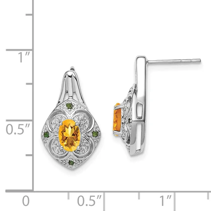 Goldia Earrings Sterling Silver Rhodium Wht u0026 Green Diamond u0026 Citrine Oval Post Earrings