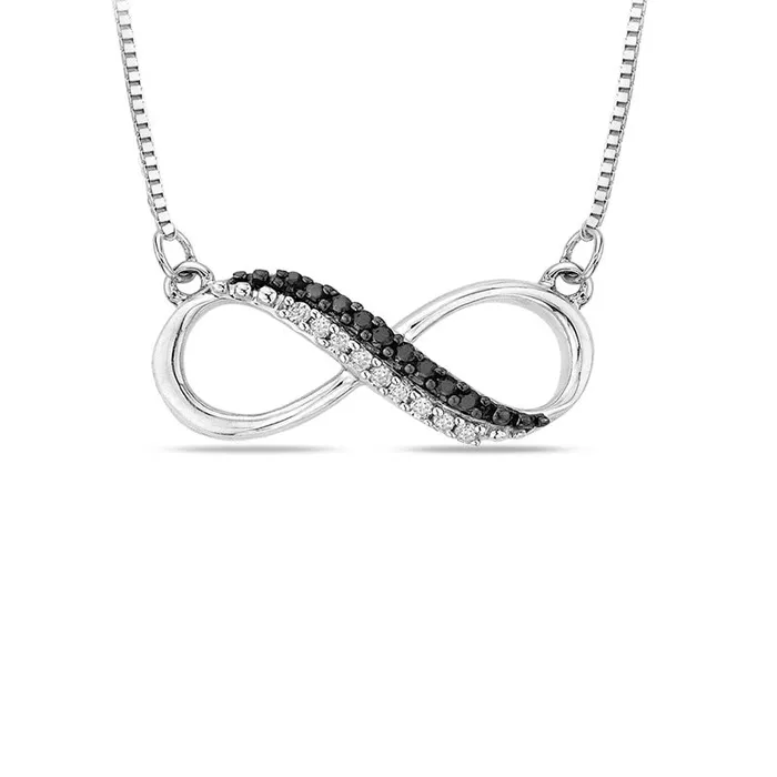 Goldia Enhanced Black and White Natural Diamond Accent Sideways Infinity Necklace in Sterling Silver Necklaces Goldia Enhanced Black and White Natural Diamond Accent Sideways Infinity Necklace in Sterling Silver Necklaces