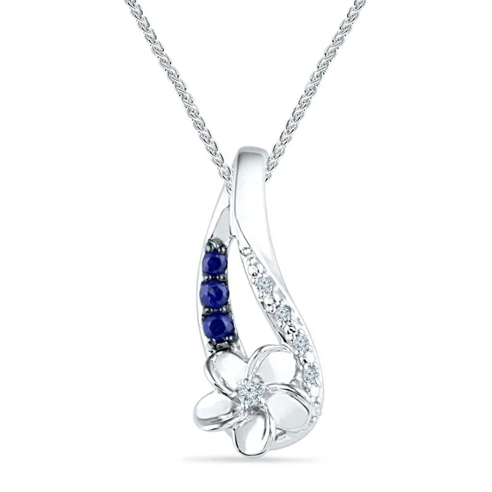 Goldia LabCreated Blue Sapphire and Diamond Accent Flower Pendant in Sterling Silver Necklaces Goldia LabCreated Blue Sapphire and Diamond Accent Flower Pendant in Sterling Silver Necklaces