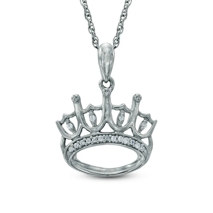 Goldia Necklaces 005 CT TW Natural Diamond Crown Pendant in Sterling Silver