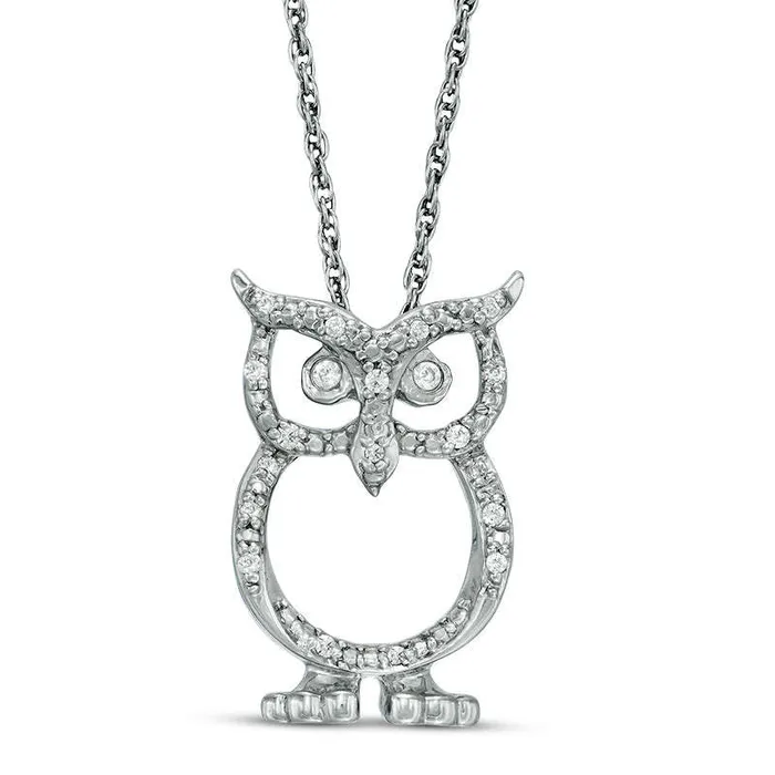 Goldia Necklaces 007 CTT W Natural Diamond Owl Pendant in Sterling Silver