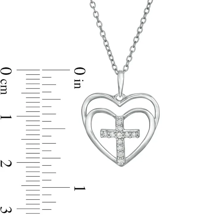 Goldia Necklaces 01 CT TW Natural Diamond Cross in Double Hearts Pendant in Sterling Silver Goldia Necklaces 01 CT TW Natural Diamond Cross in Double Hearts Pendant in Sterling Silver