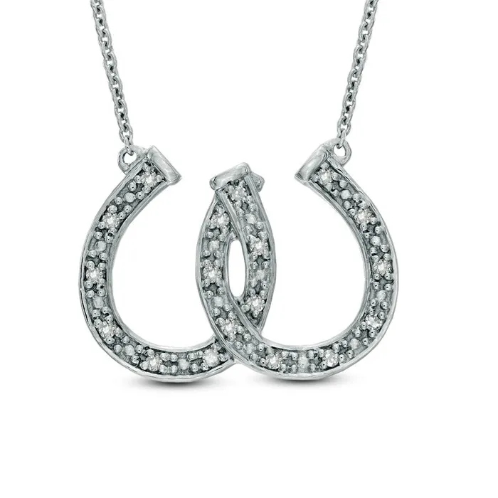 Goldia Necklaces 01 CT TW Natural Diamond Double Horseshoe Necklace in Sterling Silver Goldia Necklaces 01 CT TW Natural Diamond Double Horseshoe Necklace in Sterling Silver