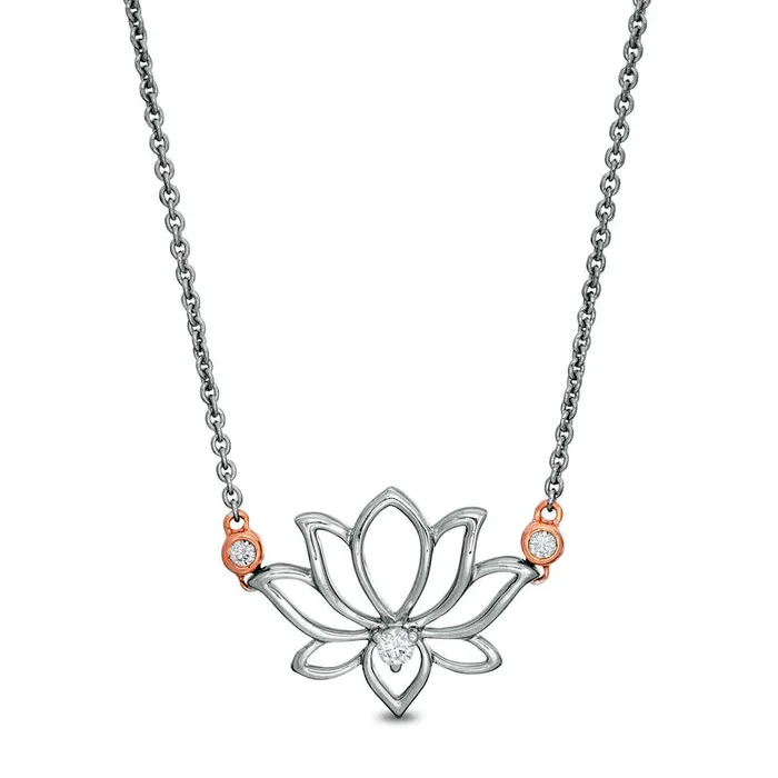 Goldia Necklaces 01 CT TW Natural Diamond Lotus Flower Necklace in Sterling Silver and 14K Rose Gold Plate Goldia Necklaces 01 CT TW Natural Diamond Lotus Flower Necklace in Sterling Silver and 14K Rose Gold Plate