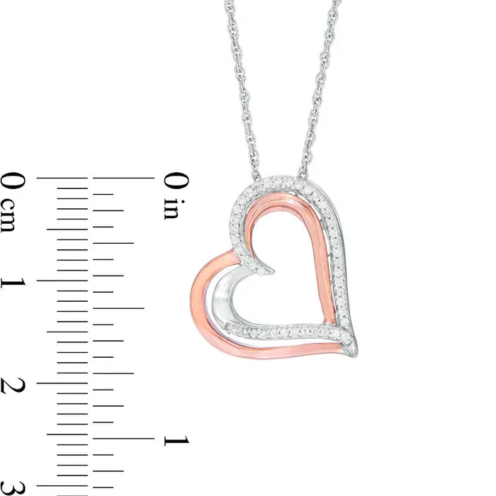 Goldia Necklaces 01 CT TW Natural Diamond Tilted Overlay Double Heart Pendant in Sterling Silver and 10K Rose Gold Goldia Necklaces 01 CT TW Natural Diamond Tilted Overlay Double Heart Pendant in Sterling Silver and 10K Rose Gold