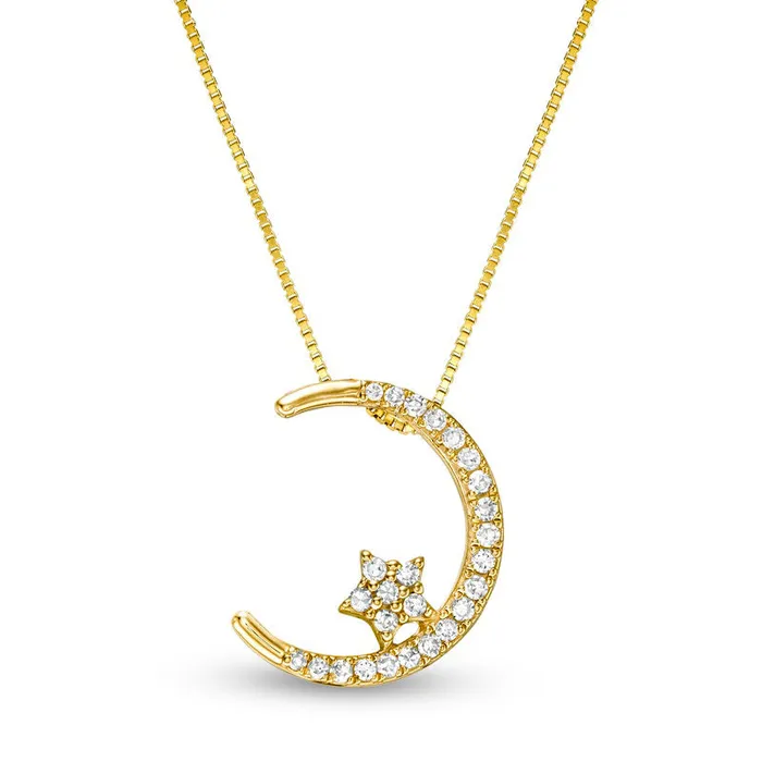 Goldia Necklaces 013 CT TW Natural Diamond Crescent Moon and Star Pendant in 10K Yellow Gold Goldia Necklaces 013 CT TW Natural Diamond Crescent Moon and Star Pendant in 10K Yellow Gold