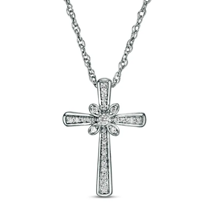Goldia Necklaces 013 CT TW Natural Diamond Flower Cross Pendant in Sterling Silver Goldia Necklaces 013 CT TW Natural Diamond Flower Cross Pendant in Sterling Silver