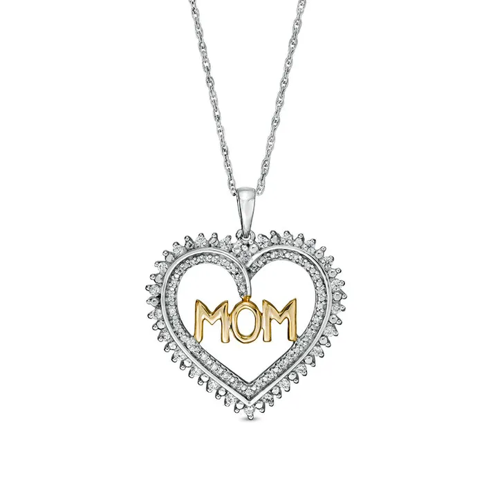 Goldia Necklaces 025 CT TW Natural Diamond MOM Heart Sunburst Double Row Pendant in Sterling Silver and 10K Yellow Gold Goldia Necklaces 025 CT TW Natural Diamond MOM Heart Sunburst Double Row Pendant in Sterling Silver and 10K Yellow Gold