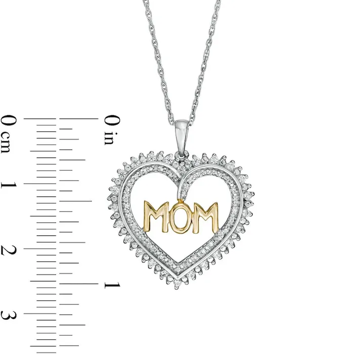 Goldia Necklaces 025 CT TW Natural Diamond MOM Heart Sunburst Double Row Pendant in Sterling Silver and 10K Yellow Gold Goldia Necklaces 025 CT TW Natural Diamond MOM Heart Sunburst Double Row Pendant in Sterling Silver and 10K Yellow Gold