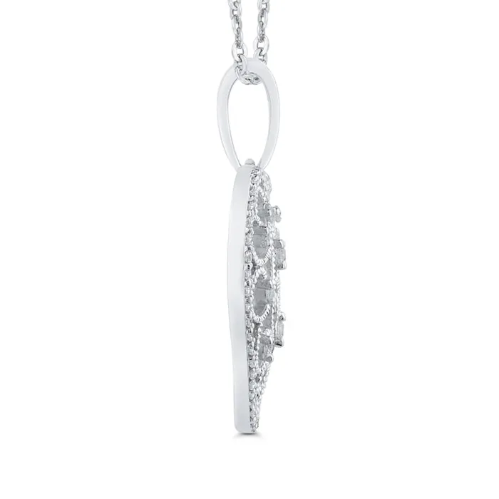 Goldia Necklaces 025 CT TW Natural Diamond Ornate Heart Antique VintageStyle Pendant in 10K White Gold Goldia Necklaces 025 CT TW Natural Diamond Ornate Heart Antique VintageStyle Pendant in 10K White Gold