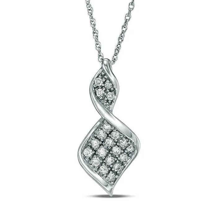 Goldia Necklaces 025 CT TW Natural Diamond Twist Flame Pendant in 10K White Gold Goldia Necklaces 025 CT TW Natural Diamond Twist Flame Pendant in 10K White Gold