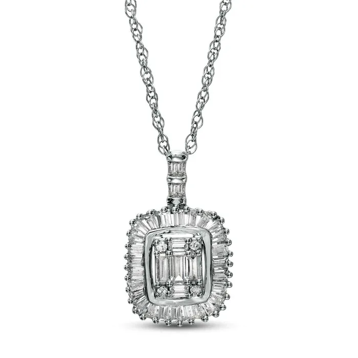 Goldia Necklaces 033 CT TW Composite Natural Diamond Cushion Frame Pendant in 10K White Gold Goldia Necklaces 033 CT TW Composite Natural Diamond Cushion Frame Pendant in 10K White Gold