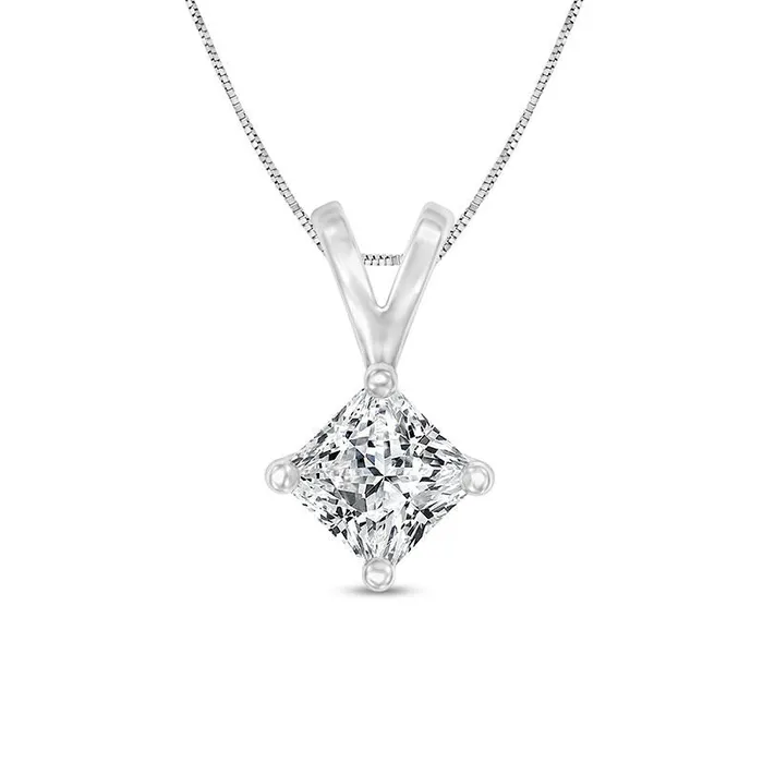 Goldia Necklaces 05 CT Certified PrincessCut Natural Clarity Enhanced Solitaire Pendant in 14K White Gold IVS2 Goldia Necklaces 05 CT Certified PrincessCut Natural Clarity Enhanced Solitaire Pendant in 14K White Gold IVS2