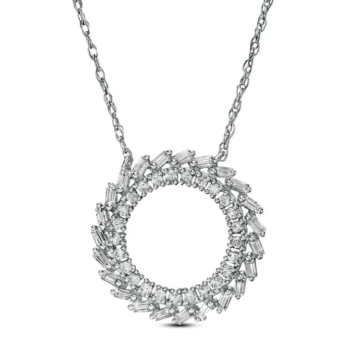 Goldia Necklaces 05 CT TW Baguette and Round Natural Diamond Pinwheel Pendant in 10K White Gold Goldia Necklaces 05 CT TW Baguette and Round Natural Diamond Pinwheel Pendant in 10K White Gold