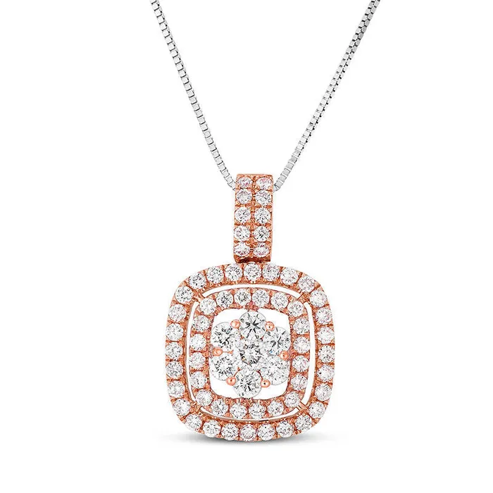 Goldia Necklaces 1 CT TW Composite Natural Diamond Cushion Frame Pendant in 14K Rose Gold Goldia Necklaces 1 CT TW Composite Natural Diamond Cushion Frame Pendant in 14K Rose Gold