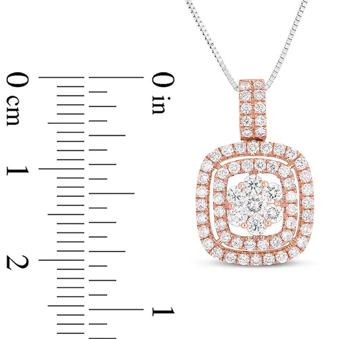 Goldia Necklaces 1 CT TW Composite Natural Diamond Cushion Frame Pendant in 14K Rose Gold Goldia Necklaces 1 CT TW Composite Natural Diamond Cushion Frame Pendant in 14K Rose Gold