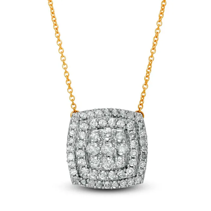 Goldia Necklaces 1 CT TW Composite Natural Diamond Double Cushion Frame Necklace in 10K Yellow Gold