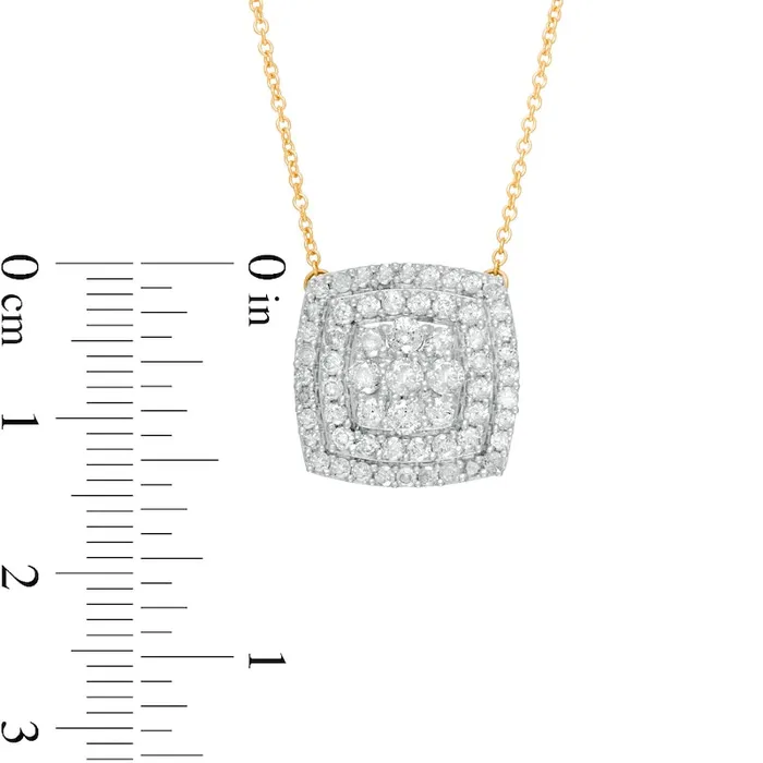 Goldia Necklaces 1 CT TW Composite Natural Diamond Double Cushion Frame Necklace in 10K Yellow Gold Goldia Necklaces 1 CT TW Composite Natural Diamond Double Cushion Frame Necklace in 10K Yellow Gold