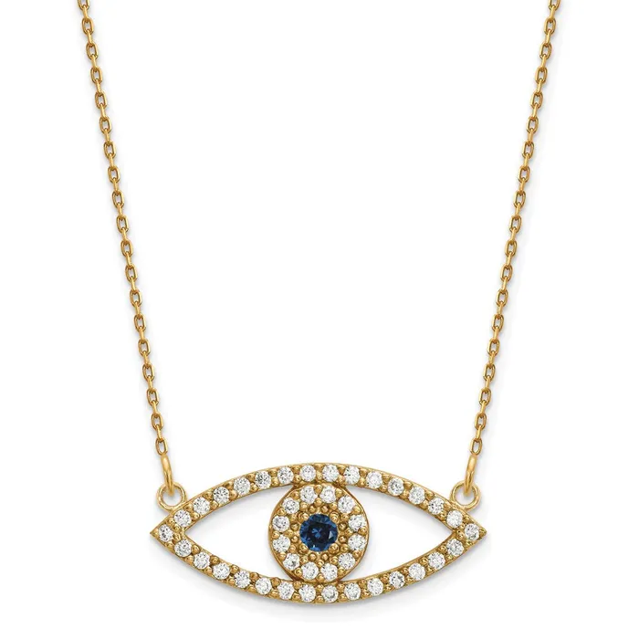 Goldia Necklaces 14k Medium Diamond and Sapphire Evil Eye Necklace