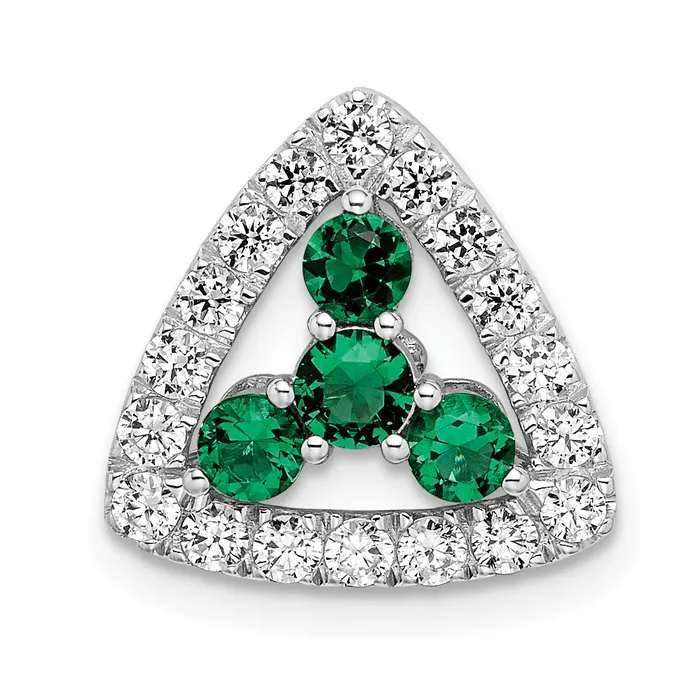 Goldia Necklaces 14k White Gold 12 Ct Lab Grown Diamond VSSI G and Lab Created Emerald Triangle Chain Slide Pendant Goldia Necklaces 14k White Gold 12 Ct Lab Grown Diamond VSSI G and Lab Created Emerald Triangle Chain Slide Pendant