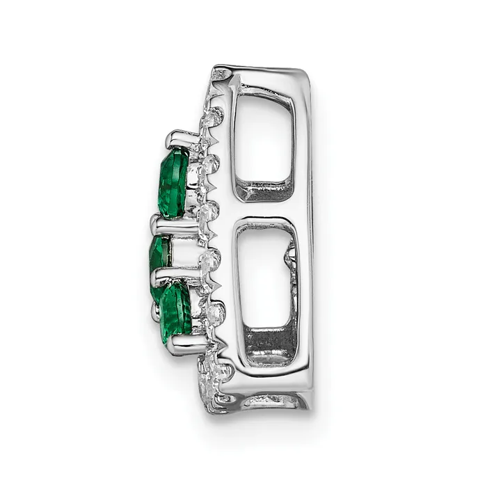 Goldia Necklaces 14k White Gold 12 Ct Lab Grown Diamond VSSI G and Lab Created Emerald Triangle Chain Slide Pendant